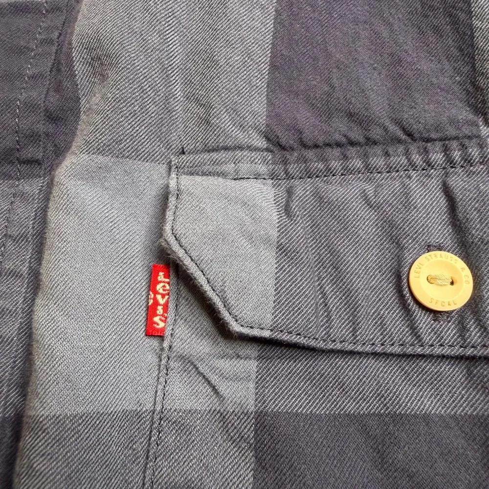 Levis Mens Large‎ Relaxed Fit Blue Buffalo Plaid Button Down Flannel Shirt
